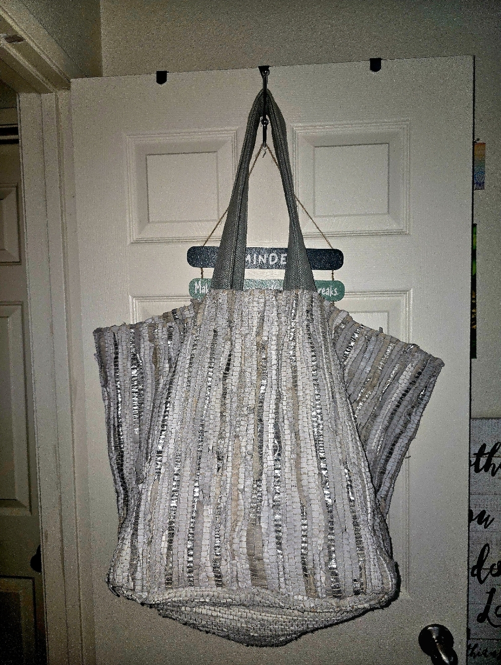 Z&L Striped Woven Tote Bag in Silver, Grey, Tan and Cream XXXL
